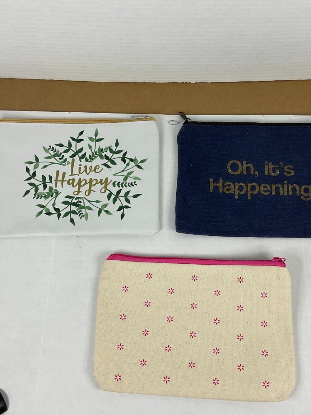 Set of 3 Cosmetic & Travel Pouches | Canvas & Faux Leather Zip Bags
